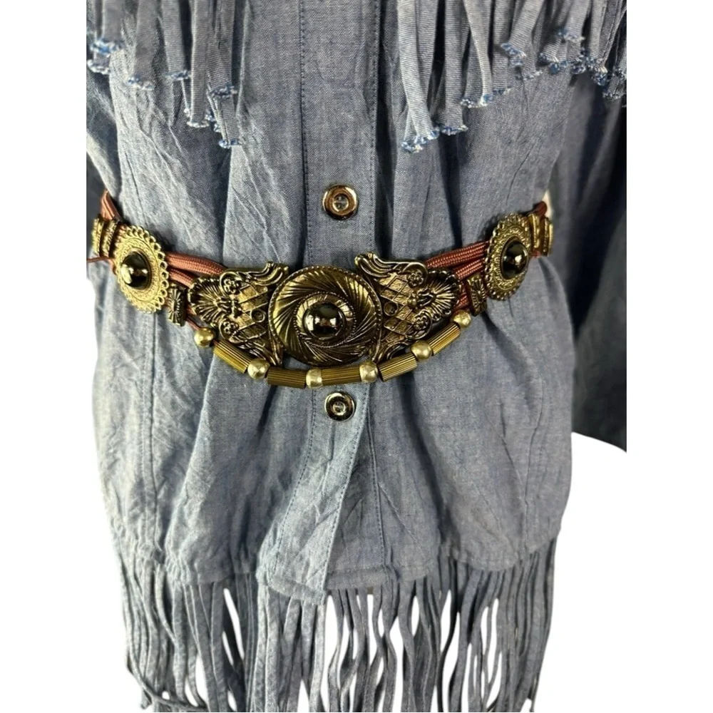 Bronzed Medallion Beaded Salmon Pink Braided Rope Cord Belt Western Boho